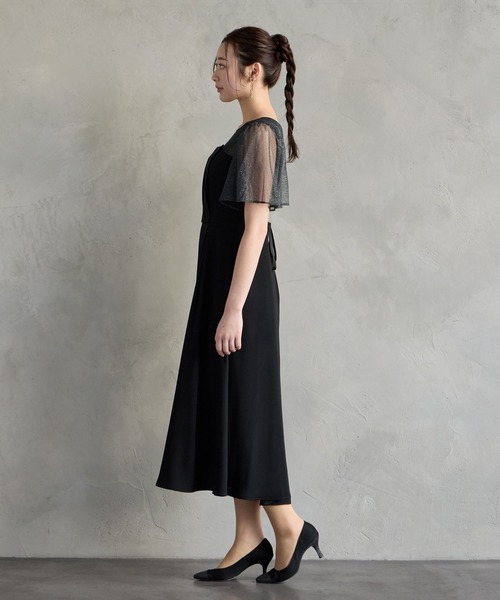 AIMER(エメ)の「ラメチュール×マットサテン袖付きフレアパーティードレス 結婚式 お呼ばれ ドレス 20代 30代(ドレス・レディース・ブルーグレー/ブラック/ブラウン/ベージュ・MEDIUM)」の8枚目の写真