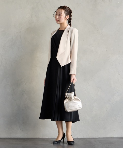 AIMER(エメ)の「ラメチュール×マットサテン袖付きフレアパーティードレス 結婚式 お呼ばれ ドレス 20代 30代(ドレス・レディース・ブルーグレー/ブラック/ブラウン/ベージュ・MEDIUM)」の10枚目の写真