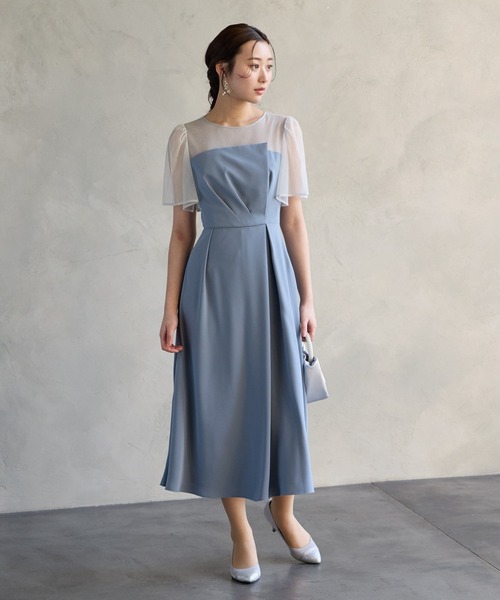 AIMER(エメ)の「ラメチュール×マットサテン袖付きフレアパーティードレス 結婚式 お呼ばれ ドレス 20代 30代(ドレス・レディース・ブルーグレー/ブラック/ブラウン/ベージュ・MEDIUM)」の11枚目の写真
