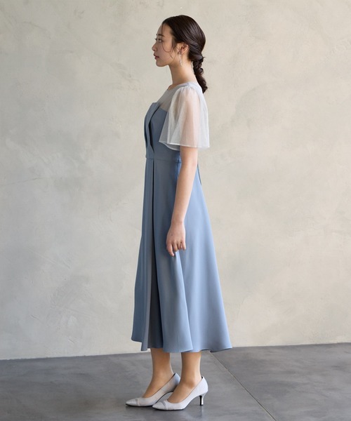 AIMER(エメ)の「ラメチュール×マットサテン袖付きフレアパーティードレス 結婚式 お呼ばれ ドレス 20代 30代(ドレス・レディース・ブルーグレー/ブラック/ブラウン/ベージュ・MEDIUM)」の12枚目の写真