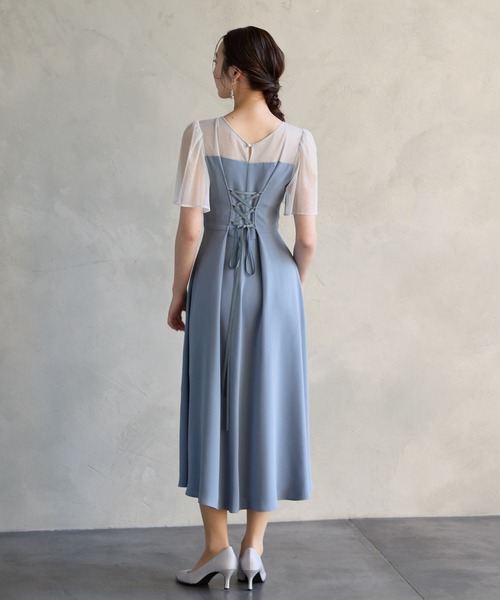 AIMER(エメ)の「ラメチュール×マットサテン袖付きフレアパーティードレス 結婚式 お呼ばれ ドレス 20代 30代(ドレス・レディース・ブルーグレー/ブラック/ブラウン/ベージュ・MEDIUM)」の13枚目の写真