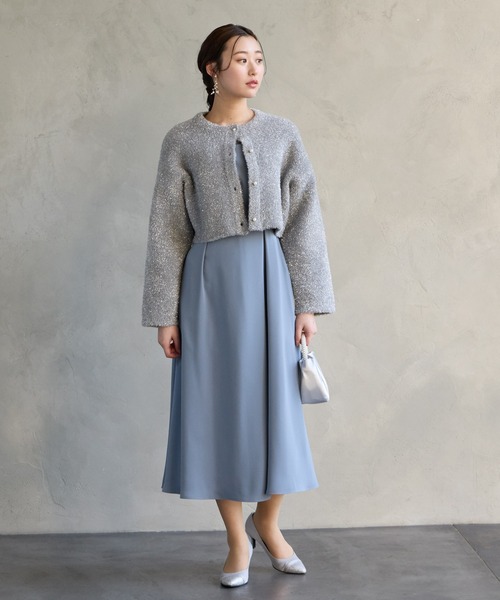 AIMER(エメ)の「ラメチュール×マットサテン袖付きフレアパーティードレス 結婚式 お呼ばれ ドレス 20代 30代(ドレス・レディース・ブルーグレー/ブラック/ブラウン/ベージュ・MEDIUM)」の14枚目の写真