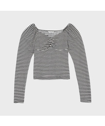 Heart-neck Long Sleeve (Stripe Black)