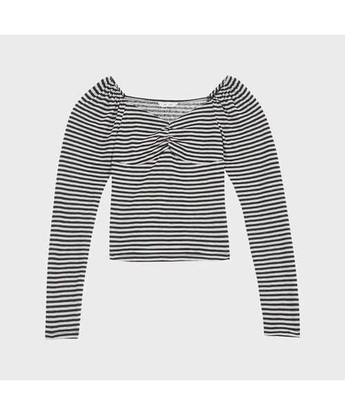 ALKI ALKA(アルキアルカ)の「Heart-neck Long Sleeve (Stripe Black)(Tシャツ/カットソー・レディース・ブラックミックス・FREE)」の1枚目の写真