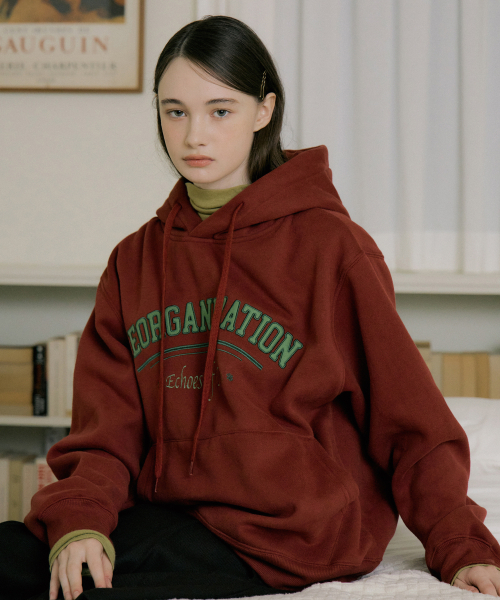 REORG（リオルグ）の「EOT NEEDLEWORK LOGO HOOD BRICK RED（パーカー・レディース・その他・MEDIUM/LARGE）」の3枚目の写真