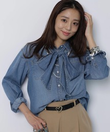 JUSGLITTY | デニムリボン付シャツ(シャツ/ブラウス)