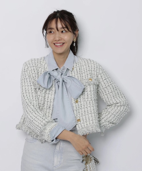 JUSGLITTY（ジャスグリッティー）の「デニムリボン付シャツ（シャツ/ブラウス・レディース・サックスブルー/ピンク/ライトブルー・2/1）」の21枚目の写真