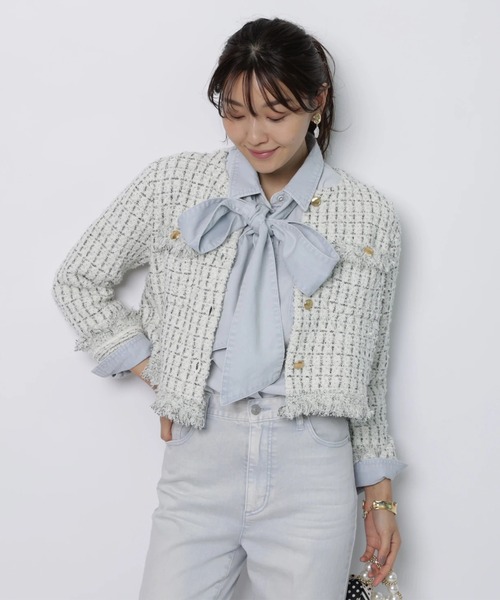 JUSGLITTY（ジャスグリッティー）の「デニムリボン付シャツ（シャツ/ブラウス・レディース・サックスブルー/ピンク/ライトブルー・2/1）」の22枚目の写真