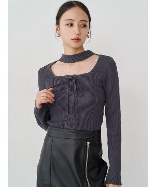 MURUA（ムルーア）の「フロントレースアップニット（ニット/セーター・レディース・ブルー/グレー/ブラック・FREE）」の20枚目の写真