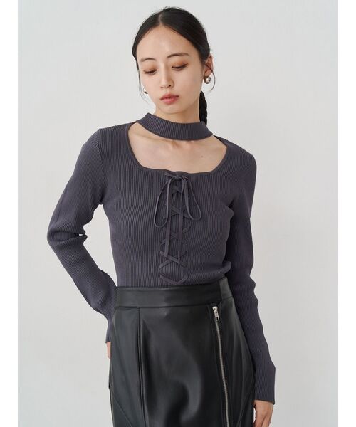 MURUA（ムルーア）の「フロントレースアップニット（ニット/セーター・レディース・ブルー/グレー/ブラック・FREE）」の21枚目の写真