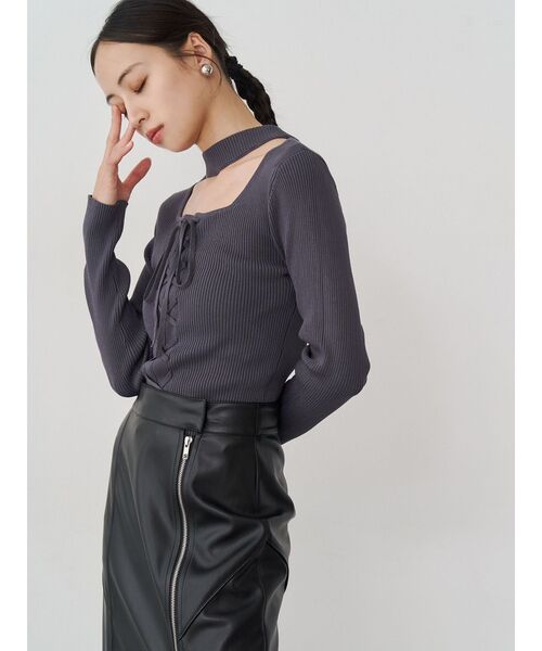 MURUA（ムルーア）の「フロントレースアップニット（ニット/セーター・レディース・ブルー/グレー/ブラック・FREE）」の22枚目の写真