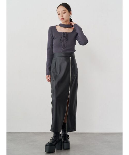 MURUA（ムルーア）の「フロントレースアップニット（ニット/セーター・レディース・ブルー/グレー/ブラック・FREE）」の11枚目の写真