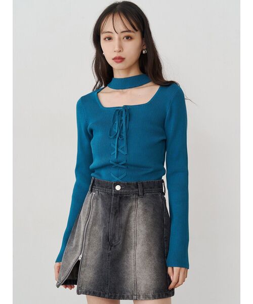 MURUA（ムルーア）の「フロントレースアップニット（ニット/セーター・レディース・ブルー/グレー/ブラック・FREE）」の14枚目の写真