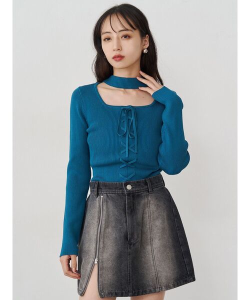 MURUA（ムルーア）の「フロントレースアップニット（ニット/セーター・レディース・ブルー/グレー/ブラック・FREE）」の15枚目の写真