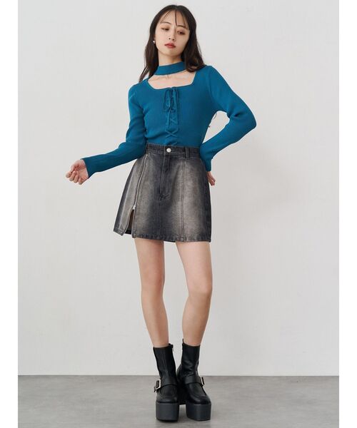 MURUA（ムルーア）の「フロントレースアップニット（ニット/セーター・レディース・ブルー/グレー/ブラック・FREE）」の19枚目の写真