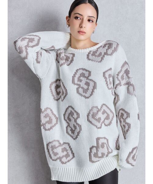 GYDA（ジェイダ）の「GG FRAME ニットトップス（ニット/セーター・レディース・ピンク/ブルー/オフホワイト/ブラック・FREE）」の2枚目の写真