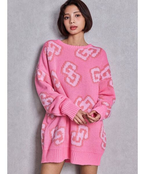 GYDA（ジェイダ）の「GG FRAME ニットトップス（ニット/セーター・レディース・ピンク/ブルー/オフホワイト/ブラック・FREE）」の4枚目の写真