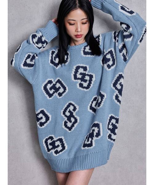 GYDA（ジェイダ）の「GG FRAME ニットトップス（ニット/セーター・レディース・ピンク/ブルー/オフホワイト/ブラック・FREE）」の5枚目の写真