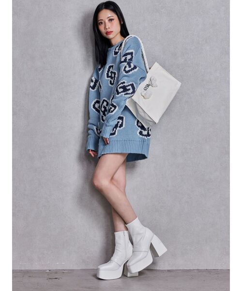 GYDA（ジェイダ）の「GG FRAME ニットトップス（ニット/セーター・レディース・ピンク/ブルー/オフホワイト/ブラック・FREE）」の8枚目の写真