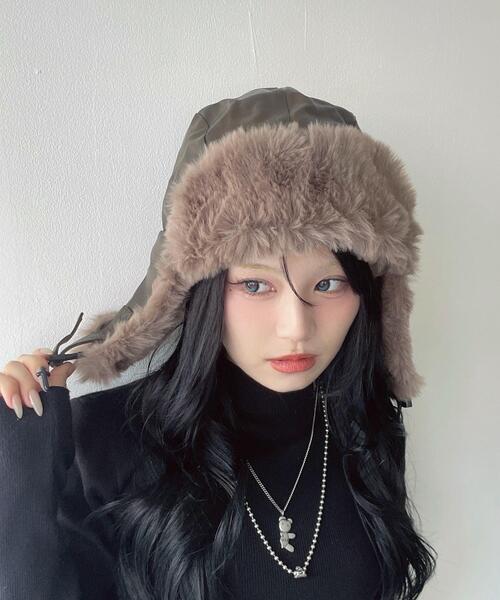 WEGO(ウィゴー)の「WEGO/ヴィンテージPUフライトキャップ(キャップ・レディース・ブラック/ブラウン・FREE)」の3枚目の写真