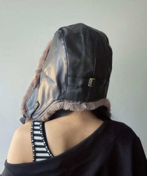 WEGO(ウィゴー)の「WEGO/ヴィンテージPUフライトキャップ(キャップ・レディース・ブラック/ブラウン・FREE)」の6枚目の写真