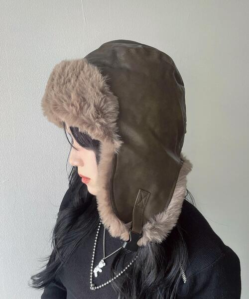 WEGO(ウィゴー)の「WEGO/ヴィンテージPUフライトキャップ(キャップ・レディース・ブラック/ブラウン・FREE)」の2枚目の写真