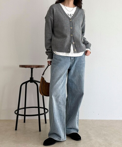 fredy emue（フレディエミュ）の「メッセージニットカーディガン（カーディガン/ボレロ・レディース・ネイビー/グレー/カーキ・38）」の4枚目の写真