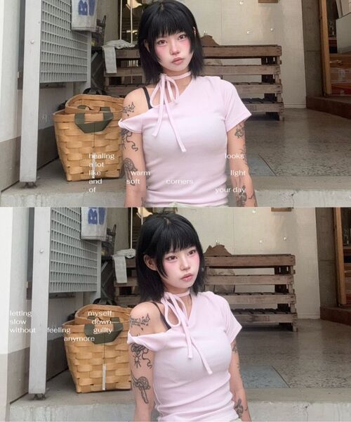 CATTLINE（カトリン）の「オフショルダーねじり半袖Tシャツ（ピンク）（Tシャツ/カットソー・レディース・その他・FREE）」の17枚目の写真
