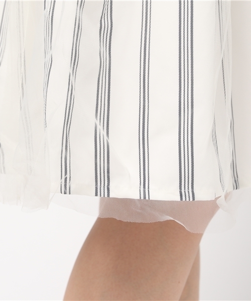 Every very nice claup（エブリィベリーナイスクラップ）の「チュール×ストライプｐｔＳＫ（スカート・レディース・オフホワイト/カーキ/ネイビー・FREE）」の9枚目の写真