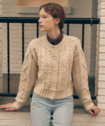 セール】ONE OFF SHOULDER STRIPE WOOL BLENDED CARDIGAN BLACK