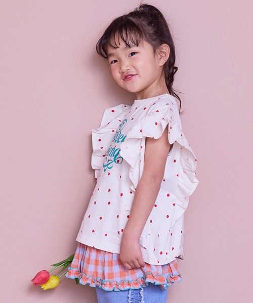 Life Support Products（ライフサポートプロダクツ）の「【COTTON from U.S.A】ラッフルＴシャツ（Tシャツ/カットソー・キッズ・ライトブルー/ホワイト系その他/レッド系その他/ピンク系その他・100/130/120/95/90/80/110/150/140）」の4枚目の写真