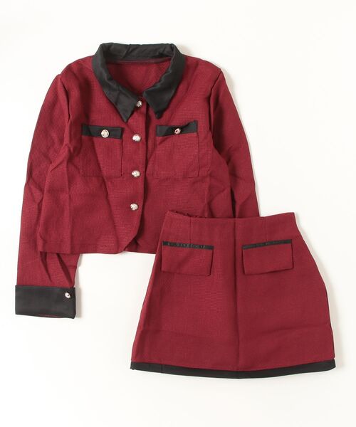 gossip!ロサンゼルス(ゴシップロサンゼルス)の「バイカラージャケットハイウェストスカートセットアップ(セットアップ・レディース・ワイン・M/L)」の11枚目の写真