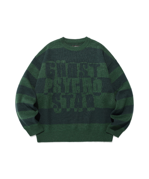 NICE GHOST CLUB(ナイスゴーストクラブ)の「STRIPE PSYCHO KNIT_GREEN(NG2EFUK600A)(ニット/セーター・レディース・グリーン・S)」の1枚目の写真