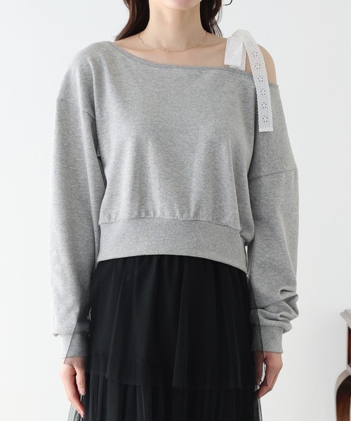 BLUEEAST（ブルーイースト）の「レースリボンオフショルスウェット（スウェット・レディース・アイボリー/ブラック/グレー・MEDIUM）」の16枚目の写真