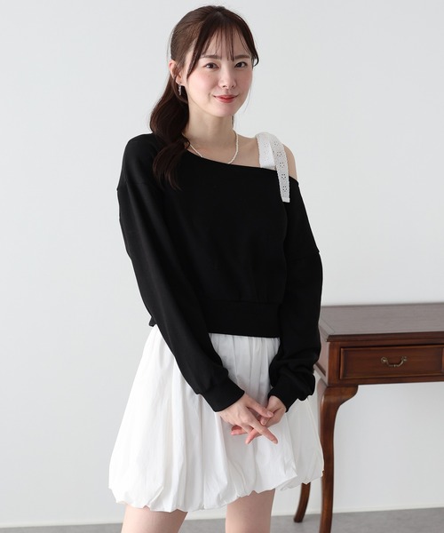 BLUEEAST（ブルーイースト）の「レースリボンオフショルスウェット（スウェット・レディース・アイボリー/ブラック/グレー・MEDIUM）」の14枚目の写真