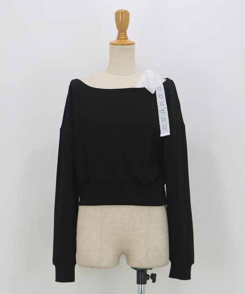 BLUEEAST（ブルーイースト）の「レースリボンオフショルスウェット（スウェット・レディース・アイボリー/ブラック/グレー・MEDIUM）」の21枚目の写真