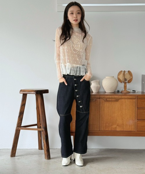 Jewelobe(ジュエローブ)の「フラワードットチュールペプラムシアートップス(Tシャツ/カットソー・レディース・ブラック/アイボリー・FREE)」の18枚目の写真