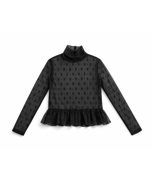 Jewelobe(ジュエローブ)の「フラワードットチュールペプラムシアートップス(Tシャツ/カットソー・レディース・ブラック/アイボリー・FREE)」の8枚目の写真