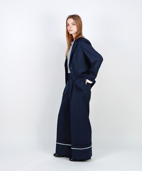 mieya mieya(ミーヤミーヤ)の「【mieya mieya】PREPPY CUFFS WIDE-LEG PT/プレッピーカフスワイドレッグパンツ(スラックス・レディース・キャメル/ネイビー・SMALL/MEDIUM)」の1枚目の写真