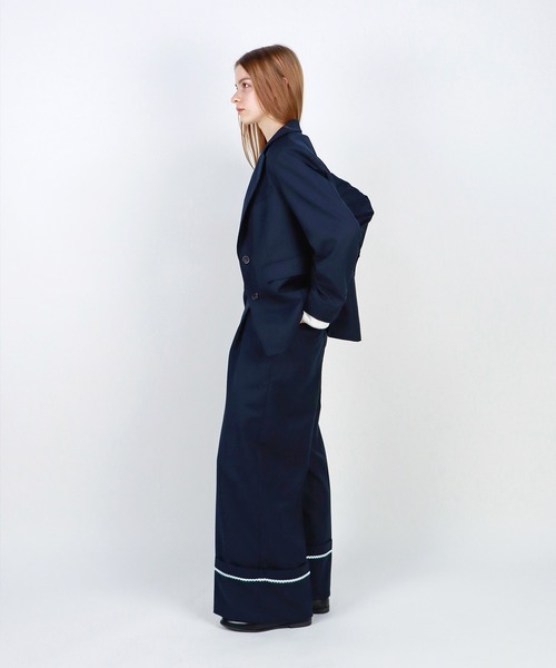 mieya mieya(ミーヤミーヤ)の「【mieya mieya】PREPPY CUFFS WIDE-LEG PT/プレッピーカフスワイドレッグパンツ(スラックス・レディース・キャメル/ネイビー・SMALL/MEDIUM)」の11枚目の写真
