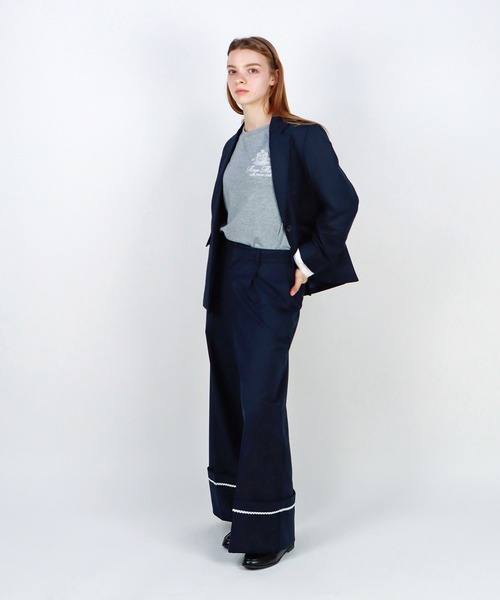 mieya mieya(ミーヤミーヤ)の「【mieya mieya】PREPPY CUFFS WIDE-LEG PT/プレッピーカフスワイドレッグパンツ(スラックス・レディース・キャメル/ネイビー・SMALL/MEDIUM)」の12枚目の写真