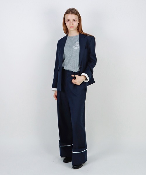 mieya mieya(ミーヤミーヤ)の「【mieya mieya】PREPPY CUFFS WIDE-LEG PT/プレッピーカフスワイドレッグパンツ(スラックス・レディース・キャメル/ネイビー・SMALL/MEDIUM)」の13枚目の写真