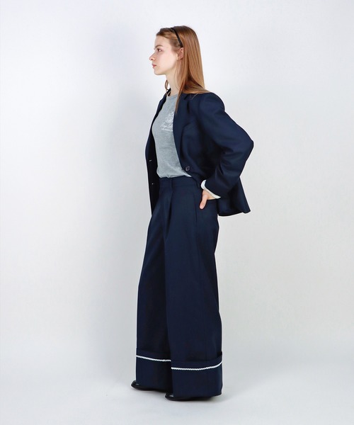 mieya mieya(ミーヤミーヤ)の「【mieya mieya】PREPPY CUFFS WIDE-LEG PT/プレッピーカフスワイドレッグパンツ(スラックス・レディース・キャメル/ネイビー・SMALL/MEDIUM)」の14枚目の写真