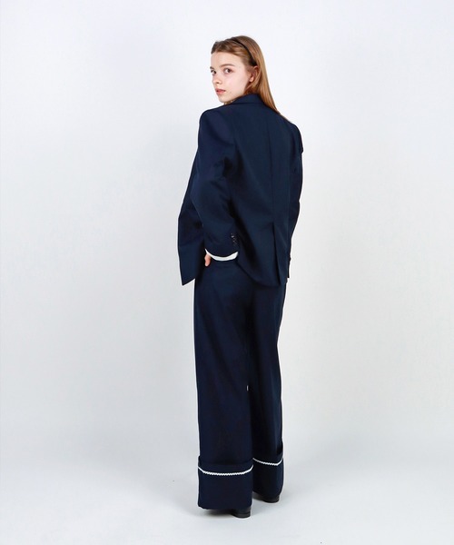 mieya mieya(ミーヤミーヤ)の「【mieya mieya】PREPPY CUFFS WIDE-LEG PT/プレッピーカフスワイドレッグパンツ(スラックス・レディース・キャメル/ネイビー・SMALL/MEDIUM)」の15枚目の写真