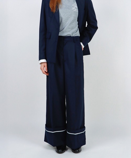 mieya mieya(ミーヤミーヤ)の「【mieya mieya】PREPPY CUFFS WIDE-LEG PT/プレッピーカフスワイドレッグパンツ(スラックス・レディース・キャメル/ネイビー・SMALL/MEDIUM)」の20枚目の写真