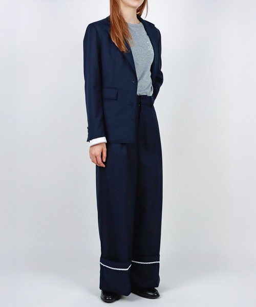 mieya mieya(ミーヤミーヤ)の「【mieya mieya】PREPPY CUFFS WIDE-LEG PT/プレッピーカフスワイドレッグパンツ(スラックス・レディース・キャメル/ネイビー・SMALL/MEDIUM)」の21枚目の写真