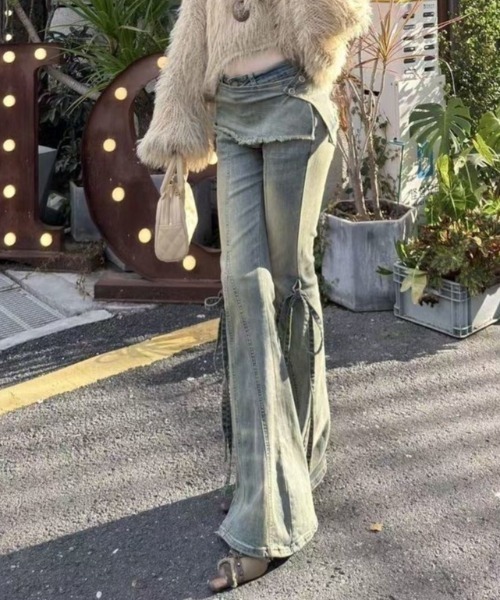 DIAVEL(ディアベル)の「【-5kg錯覚】3WAY美脚フレアデニム|リボン×レイヤード2点SET(デニムパンツ・レディース・サックスブルー・M/S/L)」の20枚目の写真