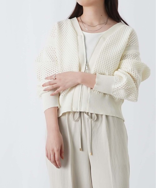 LUCA/LADY LUCK LUCA（ルカ/レディラックルカ）の「LC/LLL メッシュVネックカーディガン（ニット/セーター・レディース・サックスブルー/オフホワイト/グレー・FREE）」の2枚目の写真