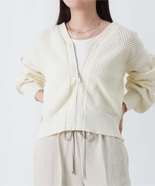 LUCA/LADY LUCK LUCA（ルカ/レディラックルカ）の「LC/LLL メッシュVネックカーディガン（ニット/セーター・レディース・サックスブルー/オフホワイト/グレー・FREE）」の4枚目の写真