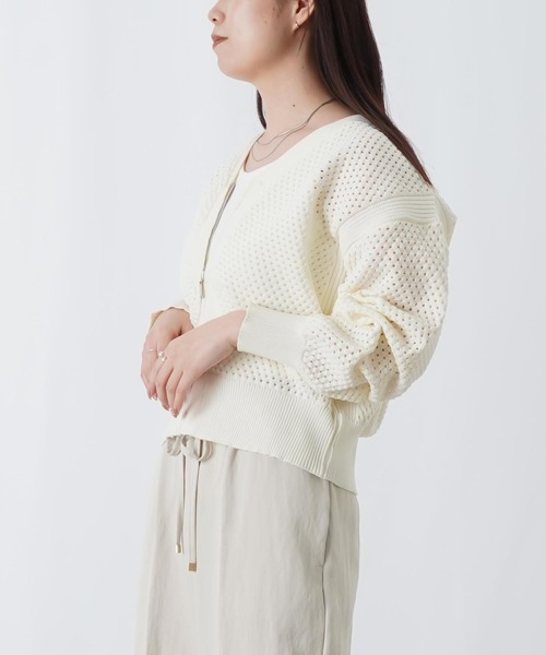 LUCA/LADY LUCK LUCA（ルカ/レディラックルカ）の「LC/LLL メッシュVネックカーディガン（ニット/セーター・レディース・サックスブルー/オフホワイト/グレー・FREE）」の6枚目の写真